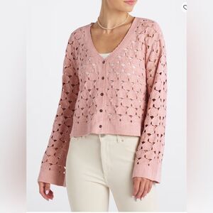 NWT *Stitch Fix* Sz XL Bobeau Rosette Crochet Cardigan in Blush